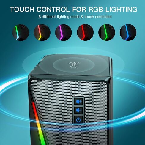 مكبرات صوت للكمبيوتر، مكبرات صوت لسطح المكتب مع 6 مصابيح RGB ملونة، مكبرات صوت للكمبيوتر الشخصي للتحكم في مستوى الصوت، مكبرات صوت للألعاب تعمل بمنفذ USB مع كابل Aux 3.5 مم لشاشة الكمبيوتر المحمول والكمبيوتر اللوحي والهاتف in Saudi Arabia