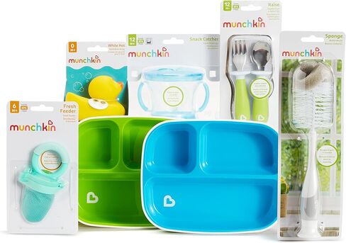 Munchkin® New Beginnings Baby Gift Set, Includes Feeding Utensils, Divided Plates, Bottle Brush, Bath Toy and Teether, Blue in Saudi Arabia
