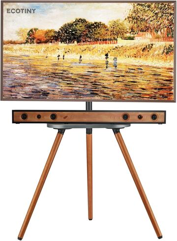 Tripod Easel TV Stand for 43 to 65 Inch LCD Led Screen, Height Adjustable and Swievel TV Stand, Portable TV Floor Stand with Wooden Tray for Bedroom, Living Room, Studio, Metal Black in Kuwait