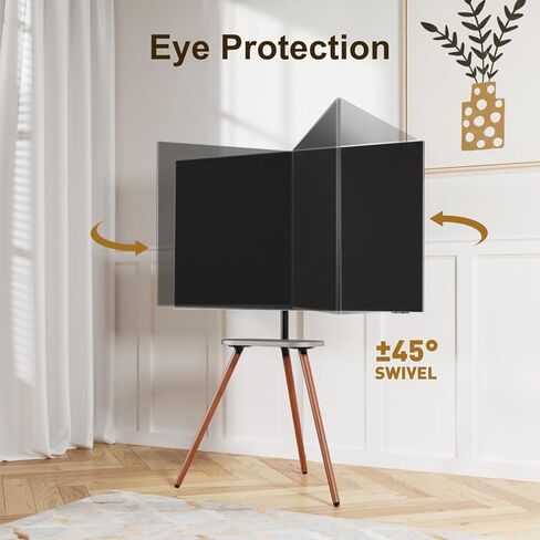Tripod Easel TV Stand for 43 to 65 Inch LCD Led Screen, Height Adjustable and Swievel TV Stand, Portable TV Floor Stand with Wooden Tray for Bedroom, Living Room, Studio, Metal Black in Kuwait
