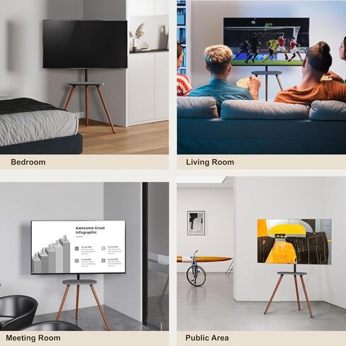 Tripod Easel TV Stand for 43 to 65 Inch LCD Led Screen, Height Adjustable and Swievel TV Stand, Portable TV Floor Stand with Wooden Tray for Bedroom, Living Room, Studio, Metal Black in Kuwait