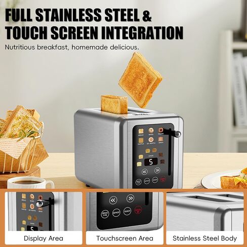 WHALL Touch Screen Toaster 2 Slice, Stainless Steel Digital Timer Toaster with Sound Function, Smart Extra Wide Slots Toaster with Bagel, Cancel, Defrost (silver) in Saudi Arabia