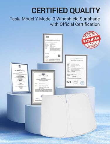 BASENOR 2024 Newest Telsa Model 3 Model Y Windshield SunShade [Nano Ice Crystal Particle] Umbrella Front Window Sun Shade [No Gaps] Coating 100% Heat Protection Retractable Sunshades Telsa Accessories in Kuwait