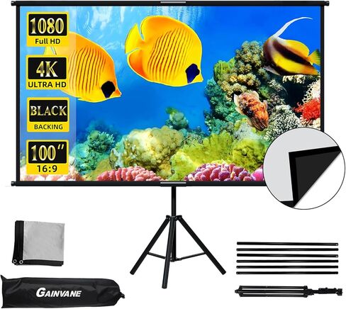 Projector Screen Tripod Stand 100 inch,Indoor Outdoor Projection Screen with Black-Backing,16:9 HD Premium Wrinkle-Free Adjustable Tripod Movie Screen for Projector with Storage Bag in Kuwait