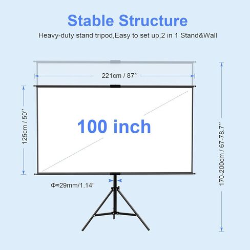 Projector Screen Tripod Stand 100 inch,Indoor Outdoor Projection Screen with Black-Backing,16:9 HD Premium Wrinkle-Free Adjustable Tripod Movie Screen for Projector with Storage Bag in Kuwait