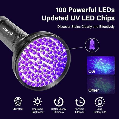 ESCO LITE Escolite UV Flashlight Black Light، 51 LED 395 نانومتر كاشف الضوء الأسود بالأشعة فوق البنفسجية لبول الكلاب وبقع الحيوانات الأليفة وحشرات السرير in Kuwait