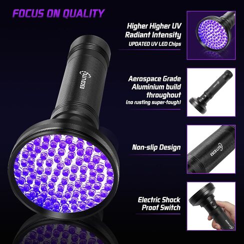 ESCO LITE Escolite UV Flashlight Black Light، 51 LED 395 نانومتر كاشف الضوء الأسود بالأشعة فوق البنفسجية لبول الكلاب وبقع الحيوانات الأليفة وحشرات السرير in Kuwait