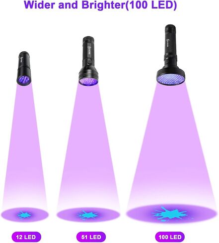 ESCO LITE Escolite UV Flashlight Black Light، 51 LED 395 نانومتر كاشف الضوء الأسود بالأشعة فوق البنفسجية لبول الكلاب وبقع الحيوانات الأليفة وحشرات السرير in Kuwait