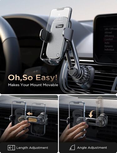 LISEN Cell Phone Car Mount for iPhone [Enjoy Never Blocking], Universal Car Phone Holder Vent Phone Mount for Car [2 Hook Kit] Hands Free Phone Car Mount Fits iPhone 16 15 Pro Max Plus Samsung in Saudi Arabia