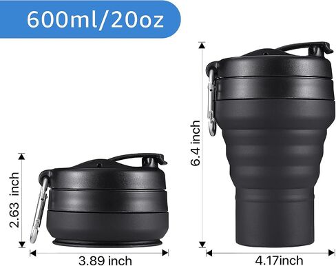 Collapsible Coffee Cup, 16 OZ 480ml Silicone Folding Camping Cup, Leak Proof BPA Free Portable Cup, Travel mug with Lids for hiking (Black) in Saudi Arabia
