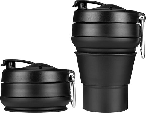 Collapsible Coffee Cup, 16 OZ 480ml Silicone Folding Camping Cup, Leak Proof BPA Free Portable Cup, Travel mug with Lids for hiking (Black) in Saudi Arabia