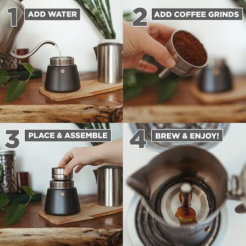 جروشي ميلانو ستيل | 10 كوب إسبرسو | صانع اسبريسو على الموقد: وعاء موكا من الفولاذ المقاوم للصدأ للمواقد اليونانية والحثية والكهربائية والغاز | وعاء تحضير قهوة الإسبريسو آمن للاستخدام في غسالة الأطباق in Kuwait