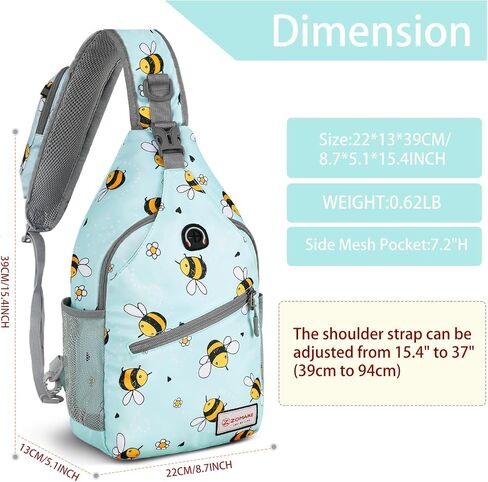 ZOMAKE Sling Bag for Women Men:Small Crossbody Sling Backpack - Mini Water Resistant Shoulder Bag Anti Thief Chest Bag Daypack for Travel Hiking Outdoor Sports (Bee Blue) in Saudi Arabia