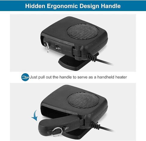 سخان السيارة، 12 فولت 150 وات، وصلة سخان السيارة المحمولة في ولاعة السجائر، 2 في 1 سريع التسخين ومزيل الصقيع، مزيل الضباب للزجاج الأمامي للسيارة قابل للدوران 360 درجة in Kuwait