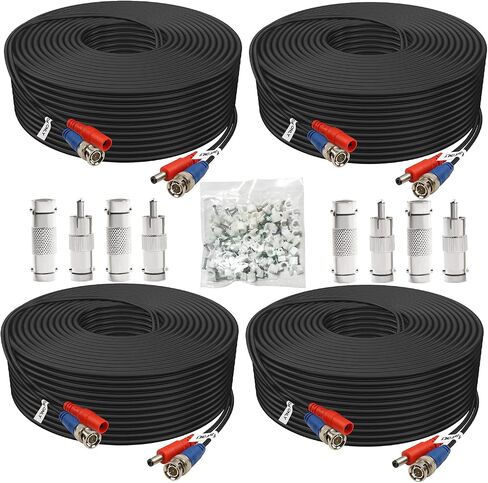 BNC Cable 200ft 4 Pack Aimyzii BNC Video Power Cable,Security Camera Cable for CCTV Camera DVR Security Systems(Included 8X BNC Adapters,100 Pcs Cable Clips)-Black in Saudi Arabia