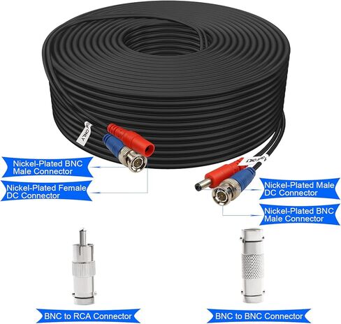 BNC Cable 200ft 4 Pack Aimyzii BNC Video Power Cable,Security Camera Cable for CCTV Camera DVR Security Systems(Included 8X BNC Adapters,100 Pcs Cable Clips)-Black in Saudi Arabia