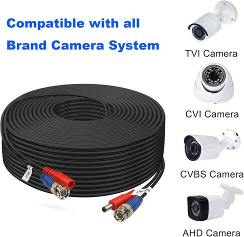 BNC Cable 200ft 4 Pack Aimyzii BNC Video Power Cable,Security Camera Cable for CCTV Camera DVR Security Systems(Included 8X BNC Adapters,100 Pcs Cable Clips)-Black in Saudi Arabia