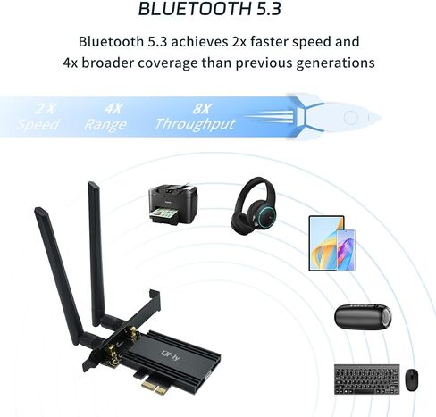 بطاقة PCIe WiFi 6E، محول بطاقة الشبكة AX210 لألعاب الكمبيوتر، بلوتوث 5.3، ثلاثي الموجات (802.11ax) 5400 ميجابت في الثانية 6 جيجا هرتز بطاقات LAN لاسلكية مع MU-MIMO، OFDMA، تدعم Windows 10/11 (64 بت) in Kuwait