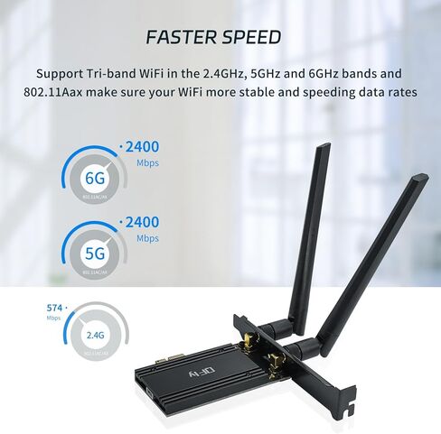 بطاقة PCIe WiFi 6E، محول بطاقة الشبكة AX210 لألعاب الكمبيوتر، بلوتوث 5.3، ثلاثي الموجات (802.11ax) 5400 ميجابت في الثانية 6 جيجا هرتز بطاقات LAN لاسلكية مع MU-MIMO، OFDMA، تدعم Windows 10/11 (64 بت) in Kuwait