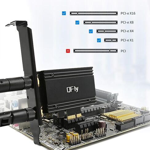 بطاقة PCIe WiFi 6E، محول بطاقة الشبكة AX210 لألعاب الكمبيوتر، بلوتوث 5.3، ثلاثي الموجات (802.11ax) 5400 ميجابت في الثانية 6 جيجا هرتز بطاقات LAN لاسلكية مع MU-MIMO، OFDMA، تدعم Windows 10/11 (64 بت) in Kuwait