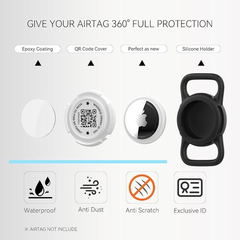 QR Code Airtag Holder, Scan QR Code Send Location Alert Email, Waterproof Full Body Protection Anti-Lost Air Tag Case, Airtag Accessories for Dog, Cats, Collar, Backpack (Black, Regular) in Kuwait