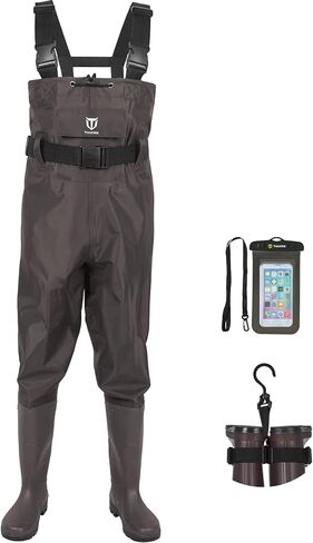 TIDEWE Bootfoot Chest Wader, 2-Ply Nylon/PVC Waterproof Fishing Hunting Waders with Boot Hanger for Men Women Green Brown in Kuwait