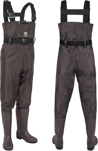 TIDEWE Bootfoot Chest Wader, 2-Ply Nylon/PVC Waterproof Fishing Hunting Waders with Boot Hanger for Men Women Green Brown in Kuwait