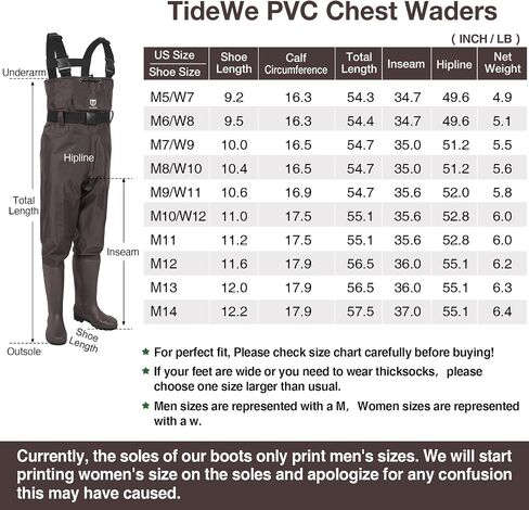 TIDEWE Bootfoot Chest Wader, 2-Ply Nylon/PVC Waterproof Fishing Hunting Waders with Boot Hanger for Men Women Green Brown in Kuwait