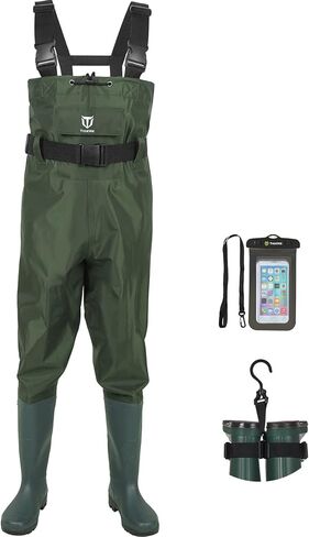 TIDEWE Bootfoot Chest Wader, 2-Ply Nylon/PVC Waterproof Fishing Hunting Waders with Boot Hanger for Men Women Green Brown in Kuwait