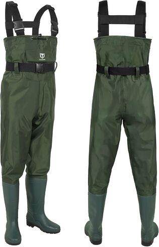 TIDEWE Bootfoot Chest Wader, 2-Ply Nylon/PVC Waterproof Fishing Hunting Waders with Boot Hanger for Men Women Green Brown in Kuwait