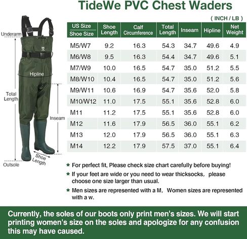 TIDEWE Bootfoot Chest Wader, 2-Ply Nylon/PVC Waterproof Fishing Hunting Waders with Boot Hanger for Men Women Green Brown in Kuwait