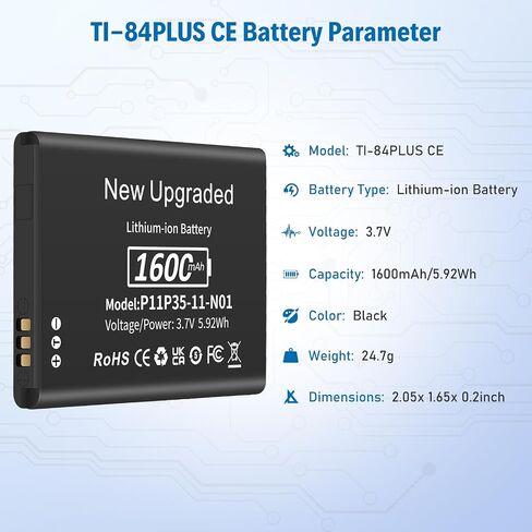 2024 استبدال بطارية 1600 مللي أمبير TI-84 Plus CE جديدة مطورة لـ Texas Instruments TI Nspire CX II - TI Nspire CX CAS II - الجزء رقم P11P35-11-N01، بطارية ليثيوم أيون 3.7 فولت مع أدوات (TI-84 Plus CE) in Saudi Arabia