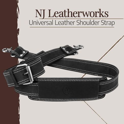 حزام حقيبة جلدي من NJ Leatherworks، حزام كتف بديل قابل للتعديل مع خطافات دوارة عالمية لحقائب المراسلة/الكمبيوتر المحمول in Saudi Arabia