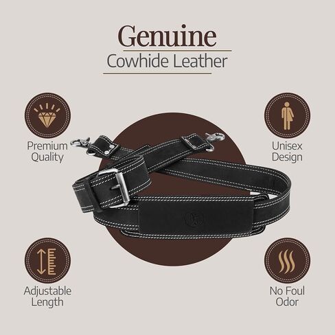 حزام حقيبة جلدي من NJ Leatherworks، حزام كتف بديل قابل للتعديل مع خطافات دوارة عالمية لحقائب المراسلة/الكمبيوتر المحمول in Saudi Arabia