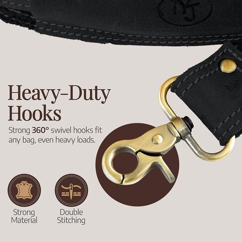 حزام حقيبة جلدي من NJ Leatherworks، حزام كتف بديل قابل للتعديل مع خطافات دوارة عالمية لحقائب المراسلة/الكمبيوتر المحمول in Saudi Arabia
