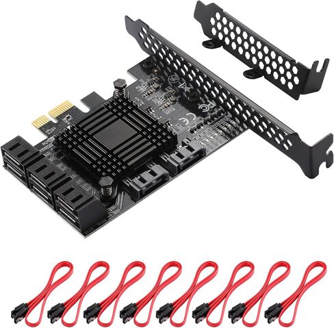 بطاقة PCIe SATA ذات 8 منافذ، مع 8 كابلات SATA ودعامة منخفضة المستوى، بطاقة PCIe SATA 3.0 بسرعة 6 جيجابت في الثانية، تدعم 8 أجهزة SATA 1x3.0، محول محول مدمج للكمبيوتر المكتبي in Kuwait