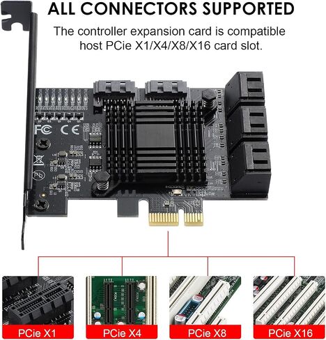 بطاقة PCIe SATA ذات 8 منافذ، مع 8 كابلات SATA ودعامة منخفضة المستوى، بطاقة PCIe SATA 3.0 بسرعة 6 جيجابت في الثانية، تدعم 8 أجهزة SATA 1x3.0، محول محول مدمج للكمبيوتر المكتبي in Kuwait