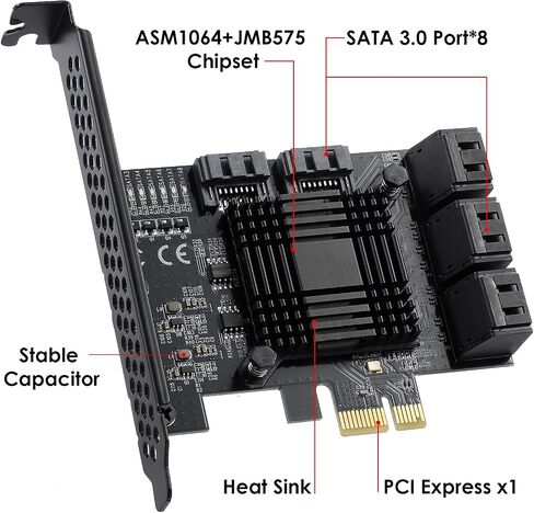 بطاقة PCIe SATA ذات 8 منافذ، مع 8 كابلات SATA ودعامة منخفضة المستوى، بطاقة PCIe SATA 3.0 بسرعة 6 جيجابت في الثانية، تدعم 8 أجهزة SATA 1x3.0، محول محول مدمج للكمبيوتر المكتبي in Kuwait