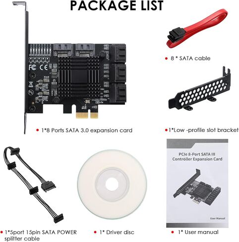 بطاقة PCIe SATA ذات 8 منافذ، مع 8 كابلات SATA ودعامة منخفضة المستوى، بطاقة PCIe SATA 3.0 بسرعة 6 جيجابت في الثانية، تدعم 8 أجهزة SATA 1x3.0، محول محول مدمج للكمبيوتر المكتبي in Kuwait
