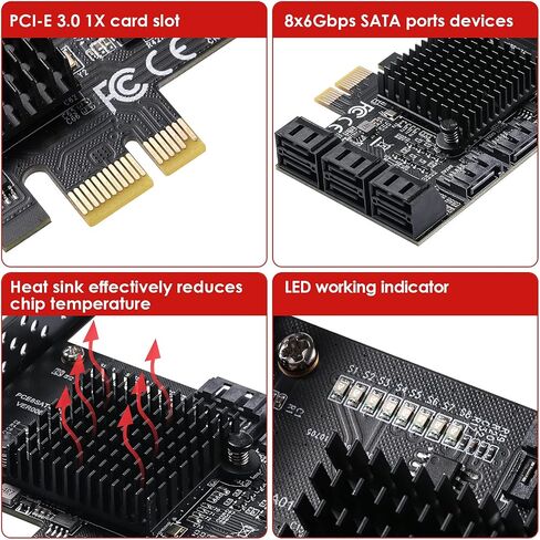 PCIe 8-Port SATA Card with 8 Cables and Low Profile Bracket, 6Gbps SATA 3.0 PCIe Card in Kuwait