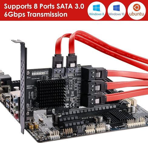 PCIe 8-Port SATA Card with 8 Cables and Low Profile Bracket, 6Gbps SATA 3.0 PCIe Card in Kuwait