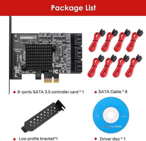 PCIe 8-Port SATA Card with 8 Cables and Low Profile Bracket, 6Gbps SATA 3.0 PCIe Card in Kuwait
