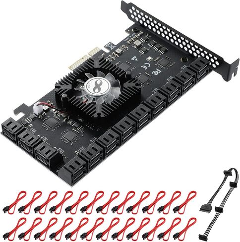 24-Port SATA III PCIe Expansion Card (ASM1064*6+1812 Chipset) - 24 SATA 6Gbps Adapter for JBOD/Enterprise Storage - Non-RAID | Includes Flat Bracket | Supports Windows/Linux/macOS in Kuwait