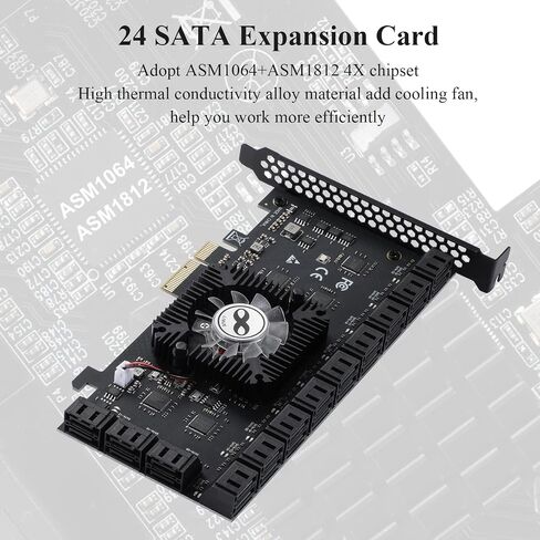 24-Port SATA III PCIe Expansion Card (ASM1064*6+1812 Chipset) - 24 SATA 6Gbps Adapter for JBOD/Enterprise Storage - Non-RAID | Includes Flat Bracket | Supports Windows/Linux/macOS in Kuwait