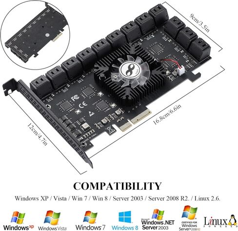 24-Port SATA III PCIe Expansion Card (ASM1064*6+1812 Chipset) - 24 SATA 6Gbps Adapter for JBOD/Enterprise Storage - Non-RAID | Includes Flat Bracket | Supports Windows/Linux/macOS in Kuwait