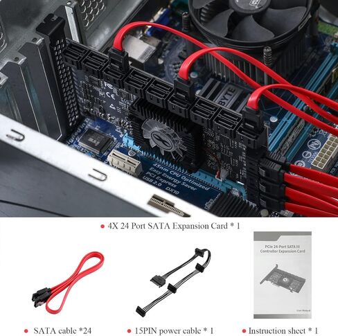 24-Port SATA III PCIe Expansion Card (ASM1064*6+1812 Chipset) - 24 SATA 6Gbps Adapter for JBOD/Enterprise Storage - Non-RAID | Includes Flat Bracket | Supports Windows/Linux/macOS in Kuwait