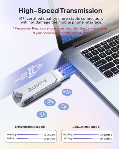 MFi Certified 128GB Flash Drive for iPhone Photo Stick USB Memory Stick Thumb Drives, High Speed USB Stick External Storage for iPhone/iPad/Android/PC in Kuwait