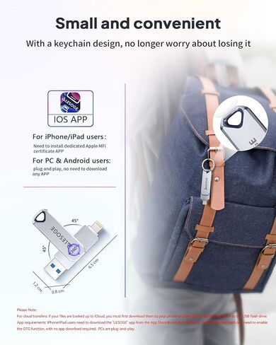 MFi Certified 128GB Flash Drive for iPhone Photo Stick USB Memory Stick Thumb Drives, High Speed USB Stick External Storage for iPhone/iPad/Android/PC in Kuwait