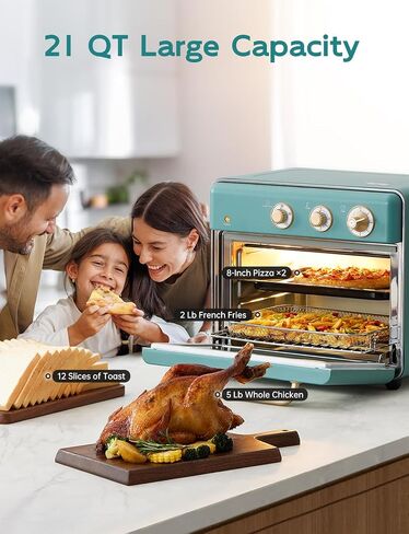 Neretva [21 QT& 6-in-1] Toaster Oven & Air Fryer, Compact Toaster Ovens Countertop with 5 Slices 1500W Rapid Heat Air Fryer Toaster Oven Combo Stainless Steel for Bake/Toast/Broil/Air Fryer/Defrost in Saudi Arabia