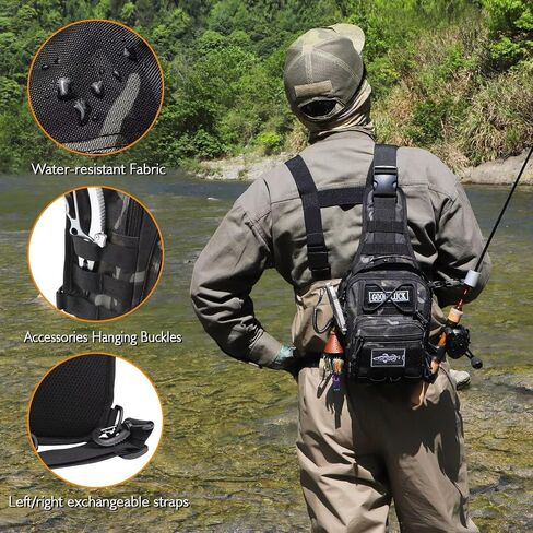 Dovesun Small Fishing Backpack, Fly Fishing Sling Pack Waterproof Fishing Backpack with Tackle Boxes Fishing Tackle Bag in Saudi Arabia